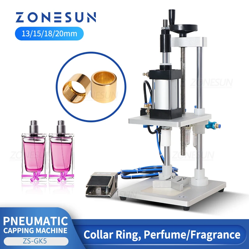 ZONESUN Perfume Capping Machine Collar Ring Crimping Vial Top Pressing Pneumatic Glass Bottle Fragrance Scent Tabletop ZS-GK5 bit drill locator collar ring depth stop depth stop collars locking positioner smooth surface for drills glass drills