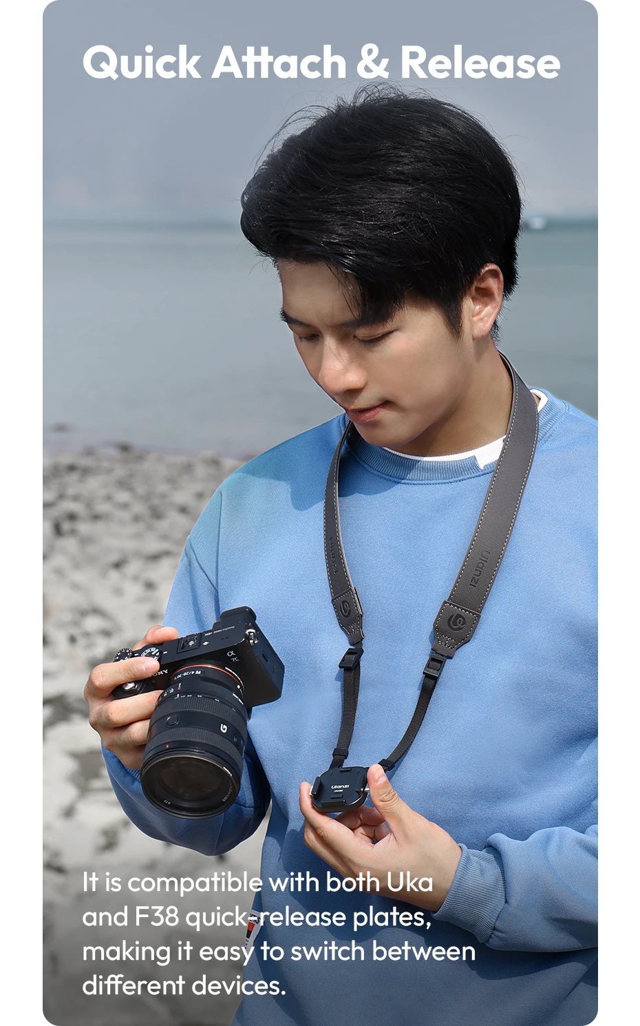 Description Picture 6 of itemUlanzi UKA06 Uka Quick-Release Shoulder Strap Kit Arca-Swiss & F38 Plates Quick Switch Tripod Slider Mount for DSRL Camera