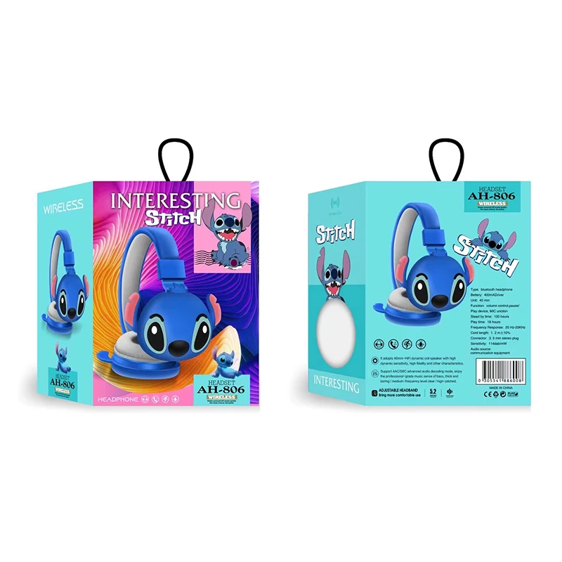 New Disney Stitch Wireless Bluetooth Headphones AH-806 HIFI Sound