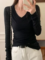 Women Long Sleeve T Shirt Thin Perspective Summer Solid Slim Casual Shirts Female Pullovers Basic Tee Y2k Clothes Streetwear Top 6