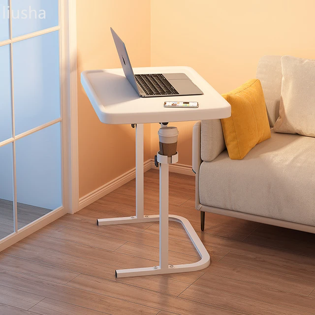 Mesa plegable portátil para sofá, mesa auxiliar pequeña de altura ajustable  para oficina/hogar/dormitorio, fácil de instalar, color blanco