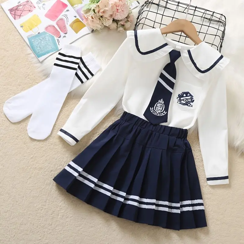 

Teen Girls' Sets White Shirts Pleated Skirts Two Pieces Peter Pan Collar Tie Preppy Style JK Uniform 2023 Spring Causal 5-12 Yrs