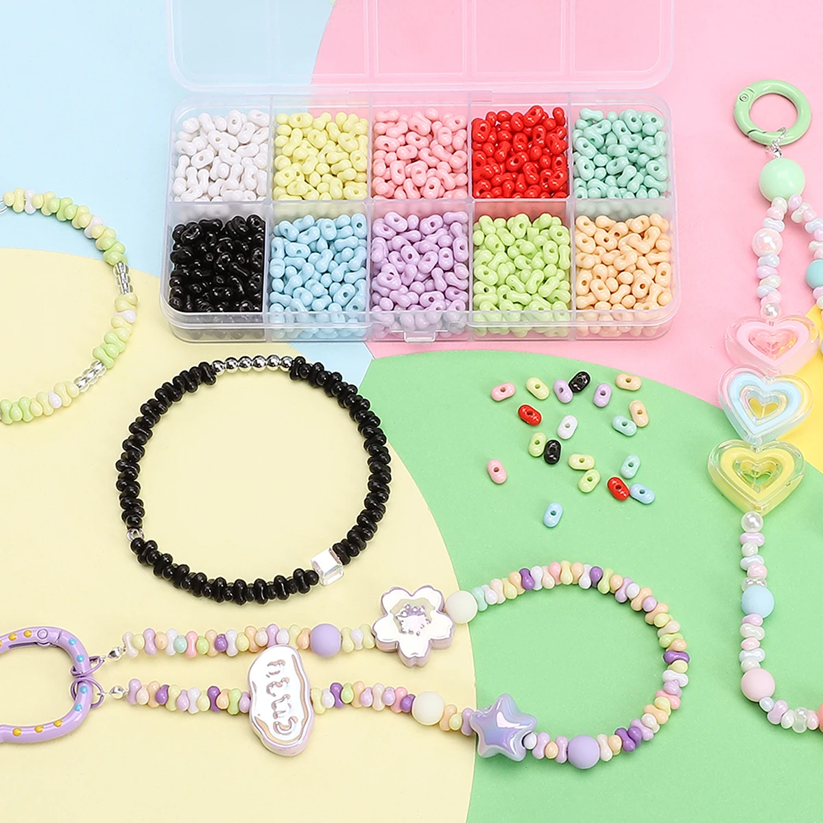 1050Stk/Karton Perlmut Acryl Erdnuss Charm Perlen - DIY Schmuck Abstandshalter (Armband/Halskette/Ohrring/Schlüsselanhänger) für Nähzubehör – Detail 6