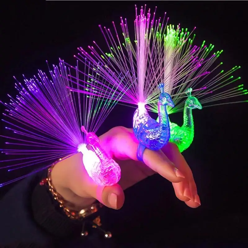 

2Pcs Colorful Peacock Dazzling Finger Light Ring Laser Party Rave Favors Glow Beams Toys Random Delivery