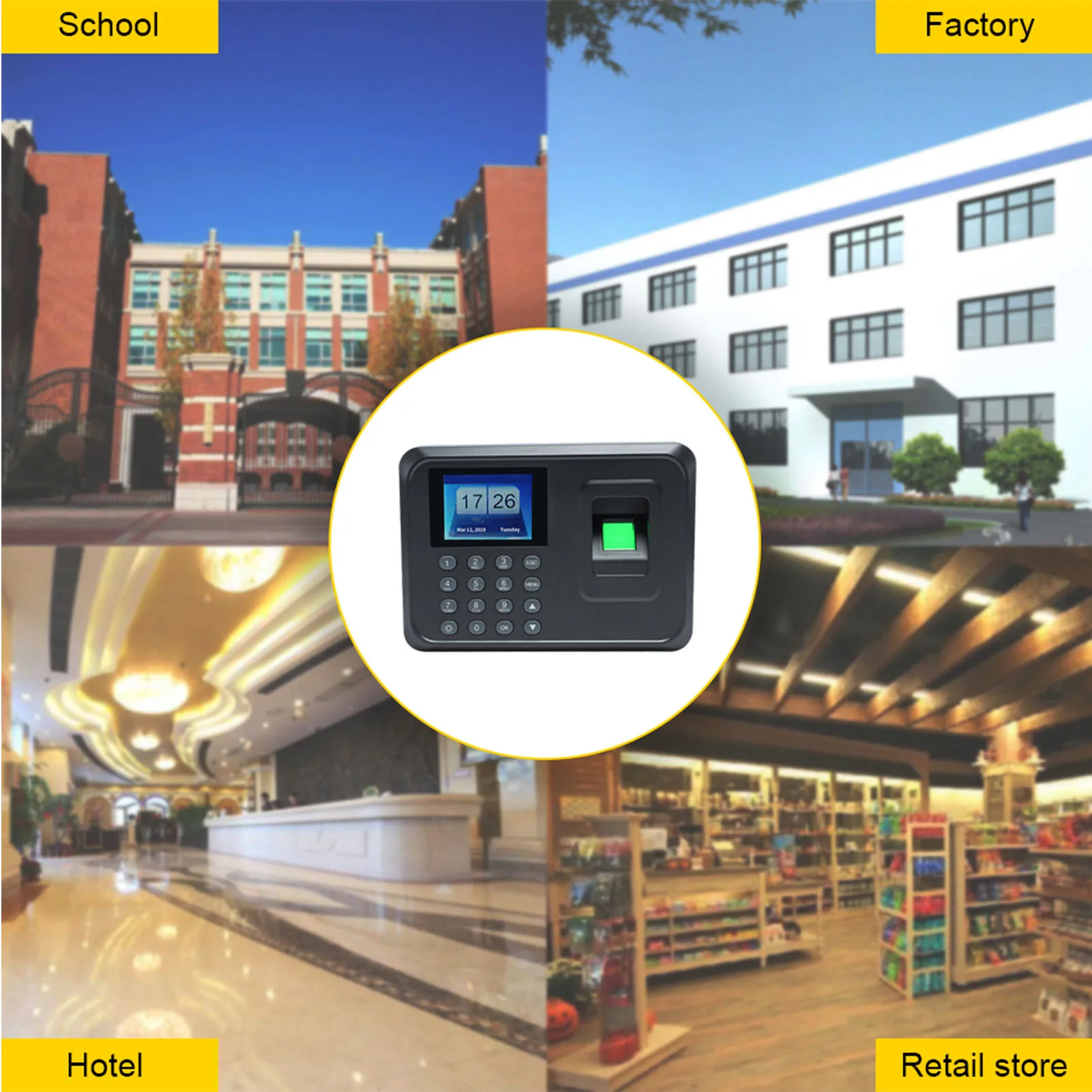 지능형 생체 인식 지문 번호 출석 기록기 직원 출퇴근 기록기 2.4인치 TFT LCD 화면 DC 5V 시간 A