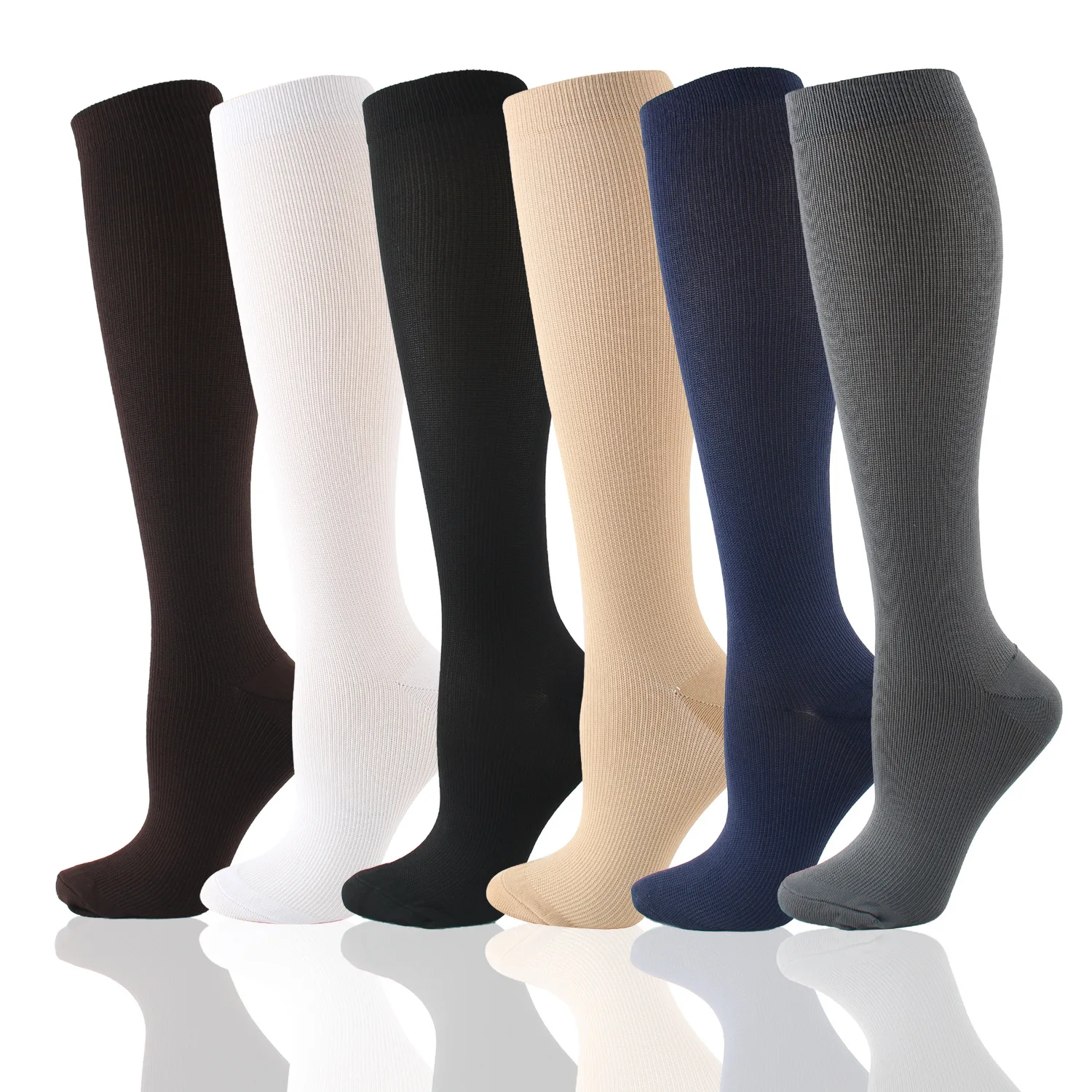 6 Pairs Solid Color Compression Socks Nurse Compression Socks Black Skin Color compression socks