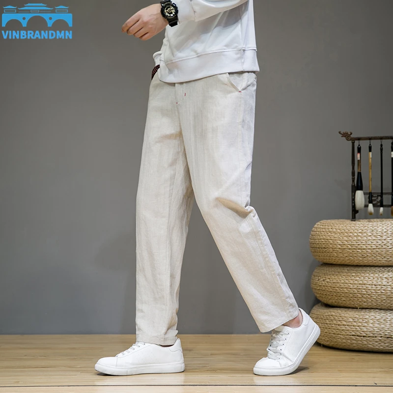 

2021 Autumn Chinese Style Men's Pants Cotton Linen Pants Straight Pants Casual Men's Loose Trousers Fiberflax Kimono Pants Men
