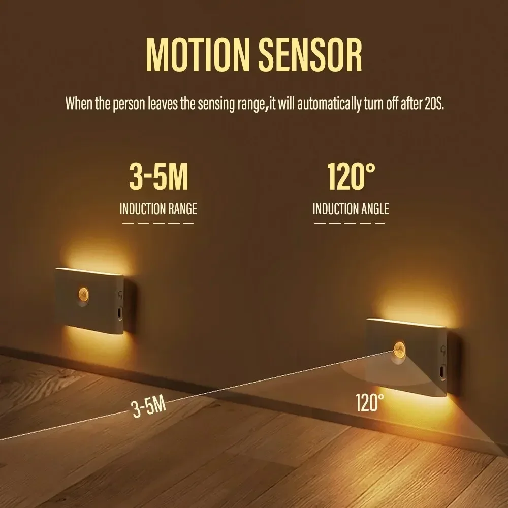 Wireless USB Rechargeable LED Motion Sensor Night Light - Waterproof for Bedroom, Corridor, and Bathroom