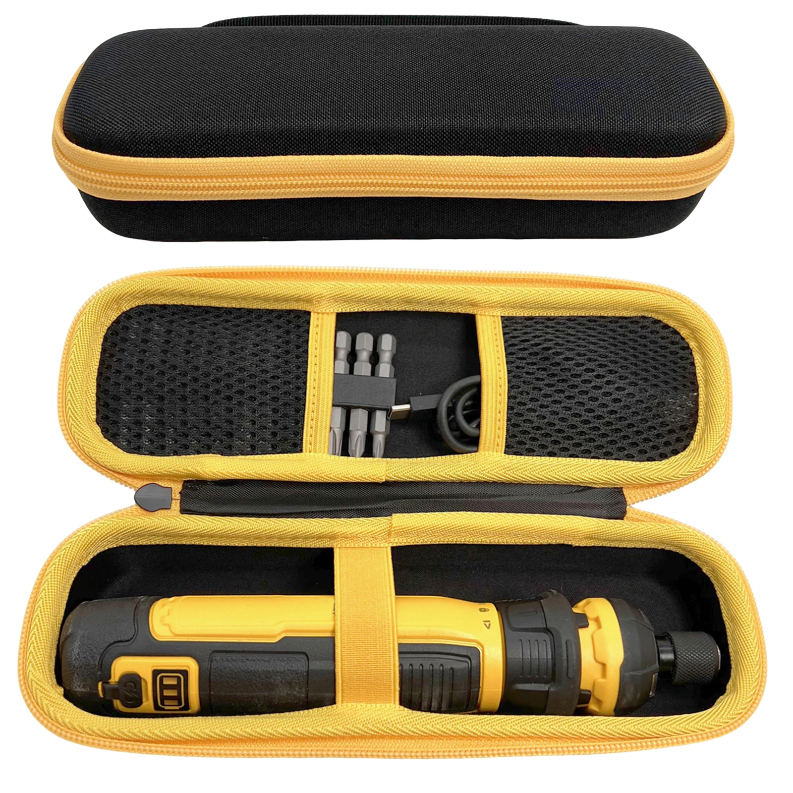 DEWALT 무선 스크류드라이버용 하드 보관 케이스(DWHT66719) 내부 포켓과 손잡이가 있는 보관 정리함