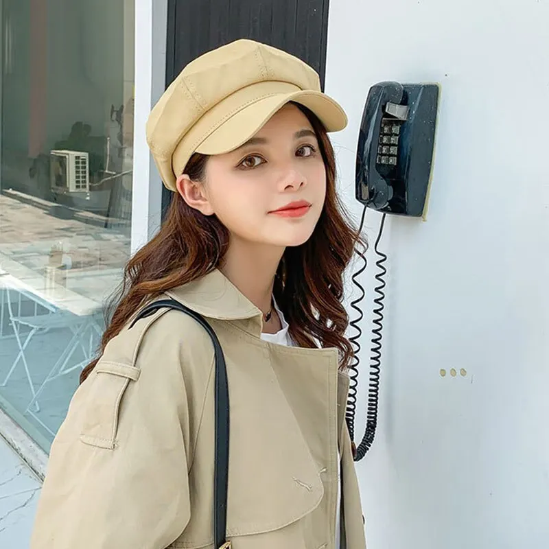 Womens Street Style British Style Beret Womens Sunscreen Art Retro Painter Travel Octagonal Hat