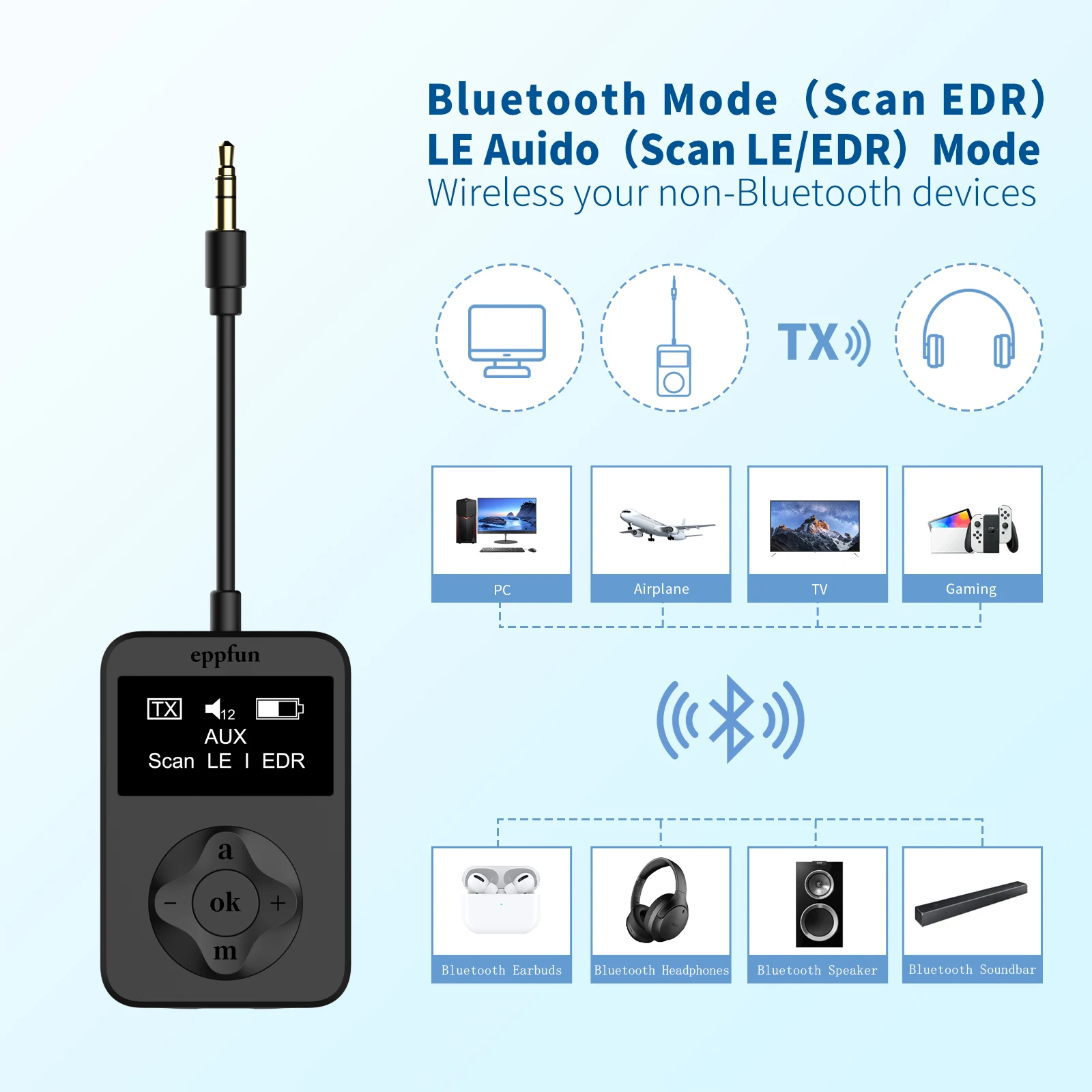 Bluetooth Adapter Bluetooth Transceiver Adapter Audio Adapter Bluetooth Aux Adaptor LE Audio Bluetooth 5.4 Audio Transmitter Adapter For TV Headphons With AptxLossless Auracast LC3 For Gaming Watching Music-Elect