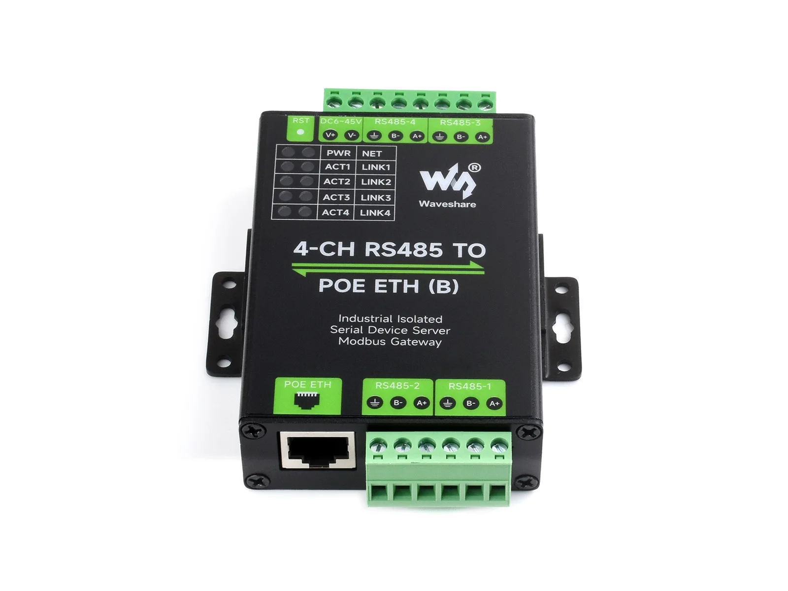 Convertisseur RS232/485/422 vers RJ45 Ethernet, TCP/IP vers Série, Modbus Gateway, Serveur Série Industriel Isolé RS232/485/422 avec POE Fonction, Modes de Communication Multiples