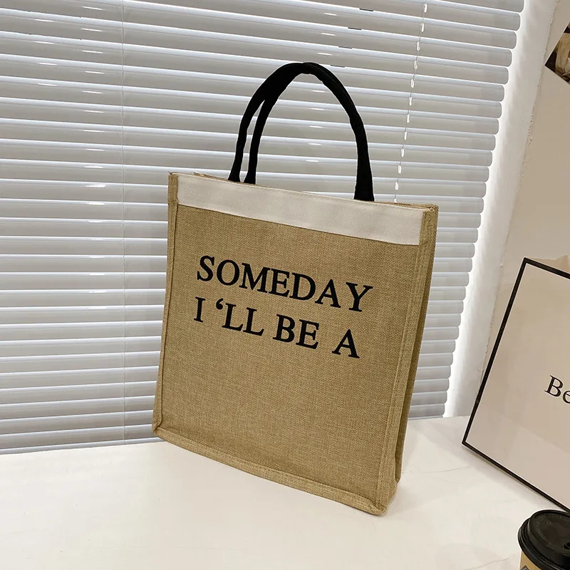 Women Handbag Top-Handle Bag Linen Casual Tote National Style Canvas Commuter Underarm Pack Large Capacity Shoulder Shopping Bag