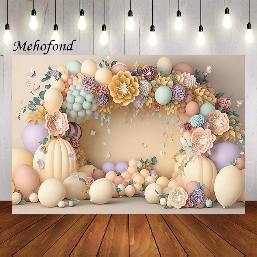 

Mehofond Photography Background Blue Arch Balloons Flowers Girl Birthday Party Cake Smash Portrait Decor Backdrop Photo Studio