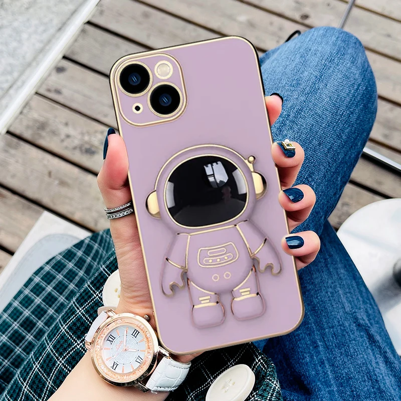 3D Astronaut Folding Stand Holder Phone Case For iPhone 11 Pro Max 12 13 Mini XS X XR 6 6S 7 8 Plus SE Lens Protect Back Cover iphone xr cover