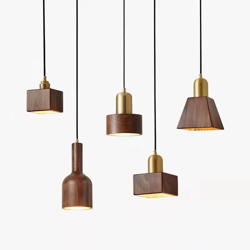 

Vintage Walnut Wood Pendant Lights Nordic Led Hanging Lamp Restaurant Bedroom Bedside Bar Light Fixtures Suspension Luminaire