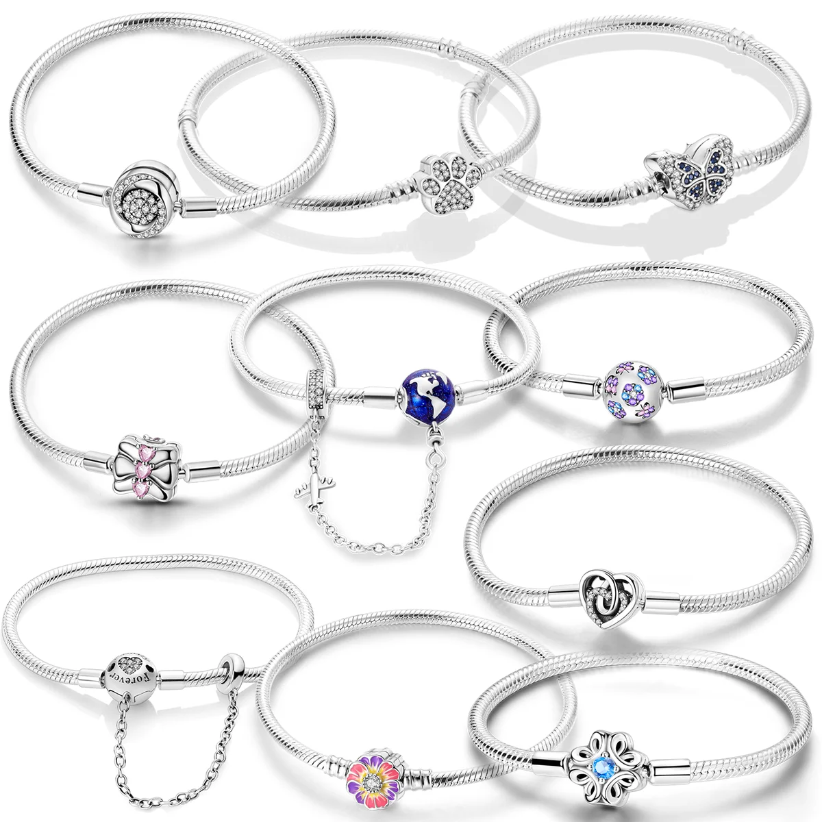 Silver Bracelet 17-20CM 925 Sterling Original Heart Dream Catcher Butterfly Bracelet Fit DIY Charms Beads Women Jewelry