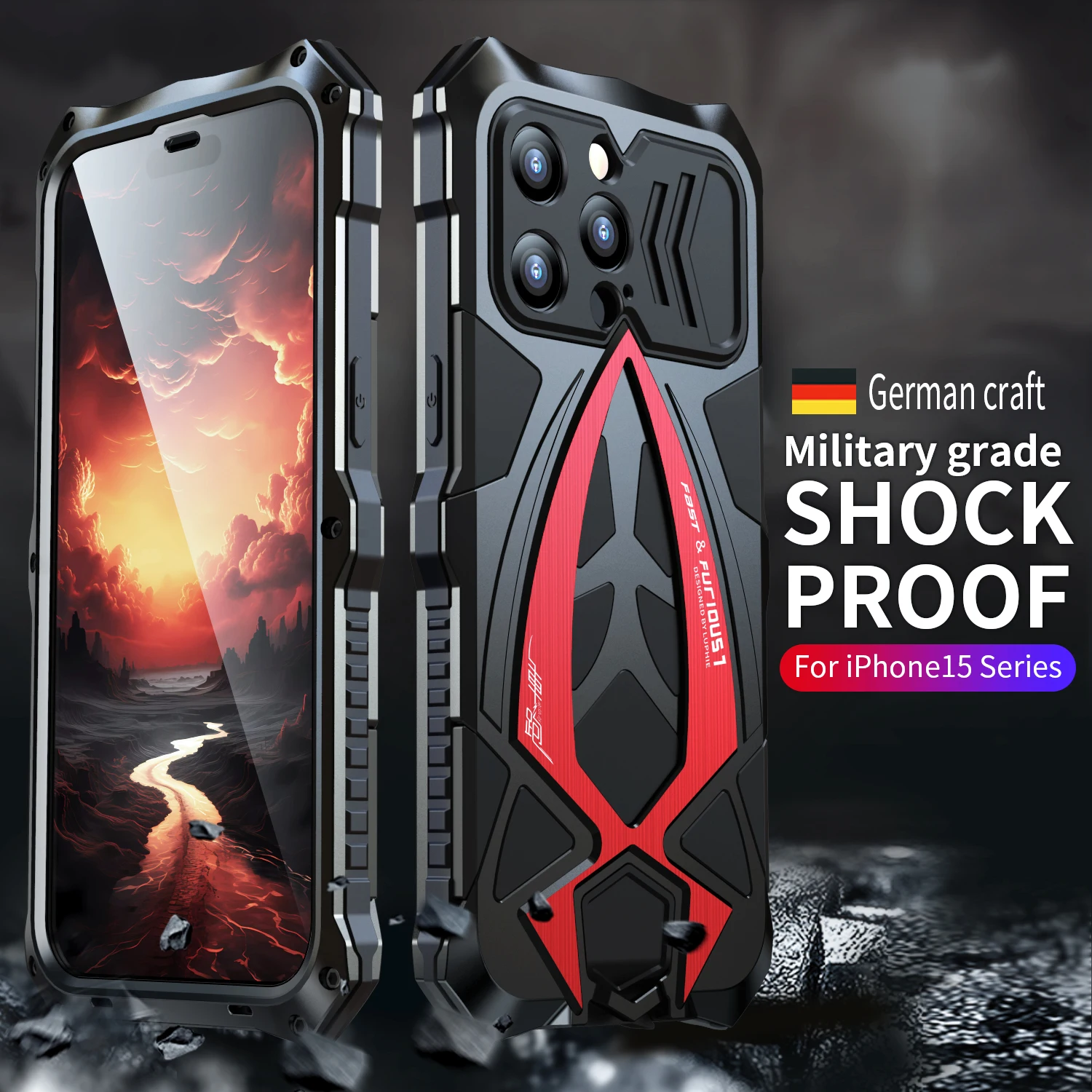 

Luphie Armor для iphone 15 Pro Max металлический чехол 15 Plus 15 Pro военный ударопрочный резиновый полностью прочный Чехол Fundas с защитой
