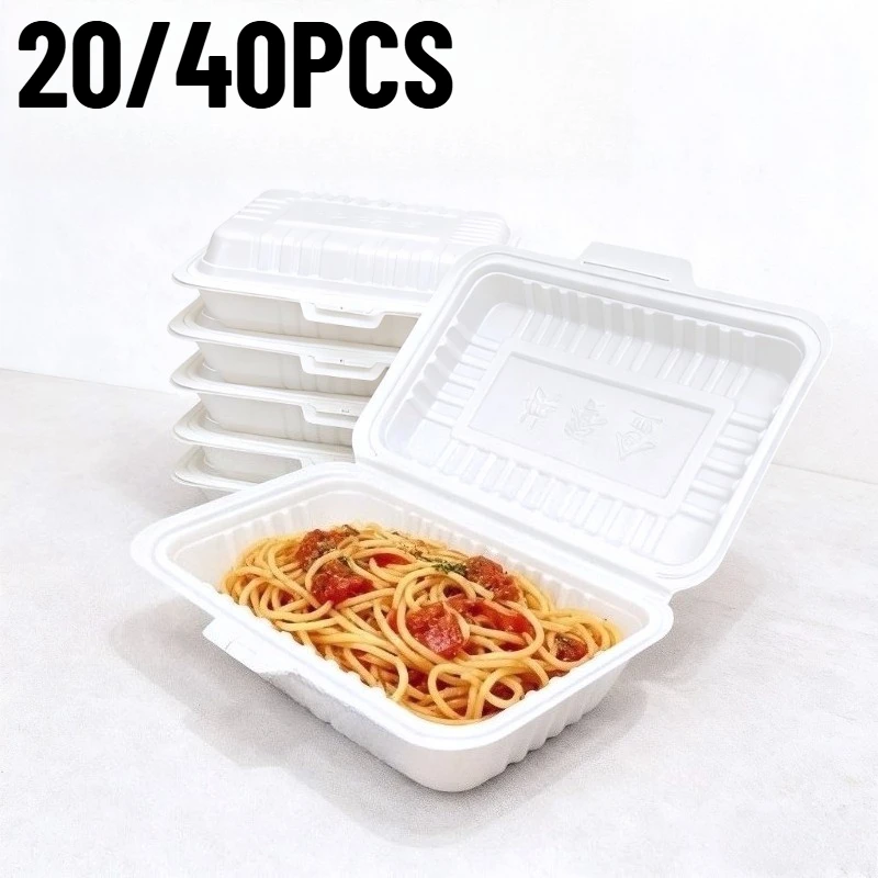 20/40PCS White Convenient Carry Lunch Boxes Disposable Square Flip Lunch Fast Box Birthday Gatherings Picnics Food Container