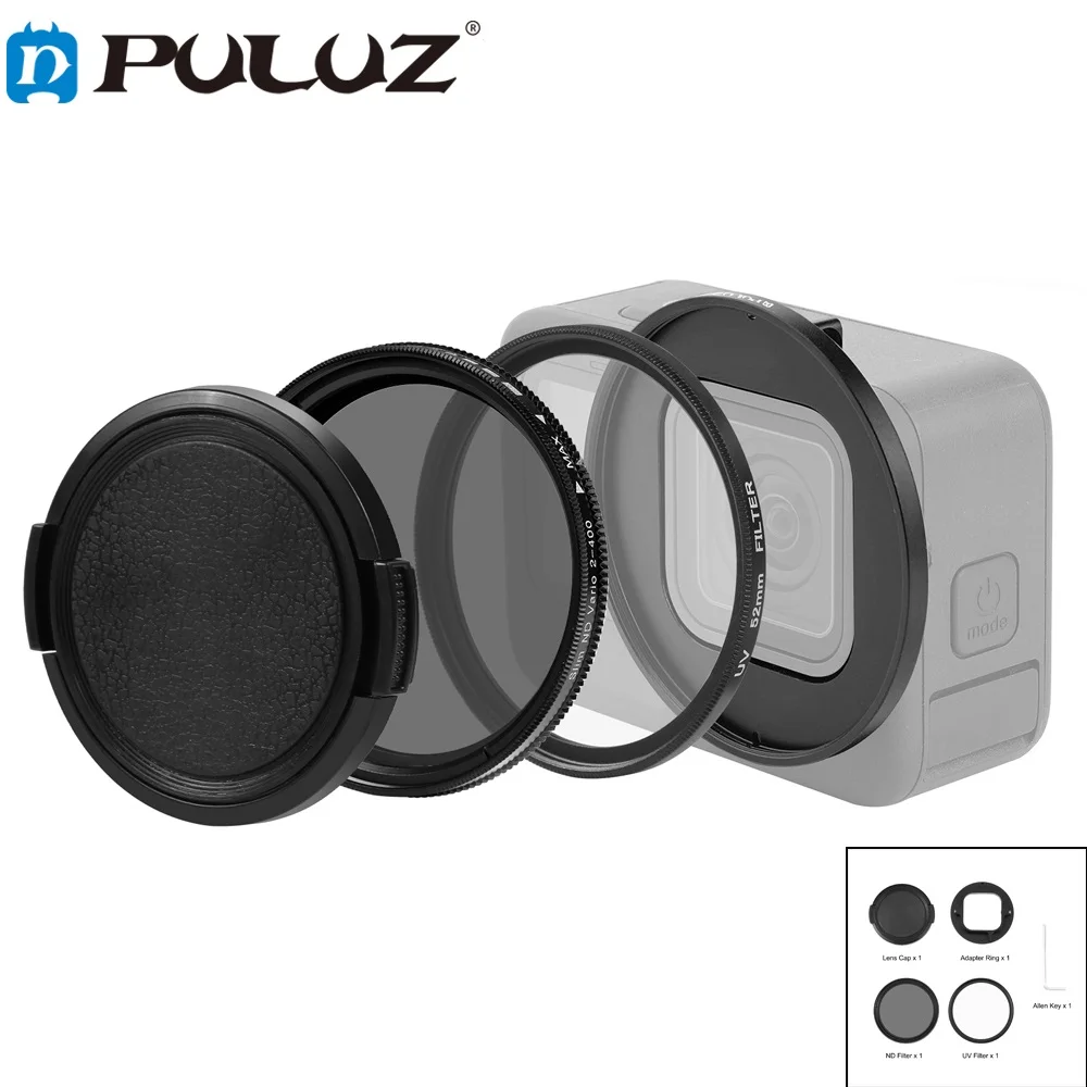

PULUZ 52 мм UV ND2-400 фильтр с переходным кольцом для GoPro Hero11/ HERO10 / HERO9 аксессуар для камеры