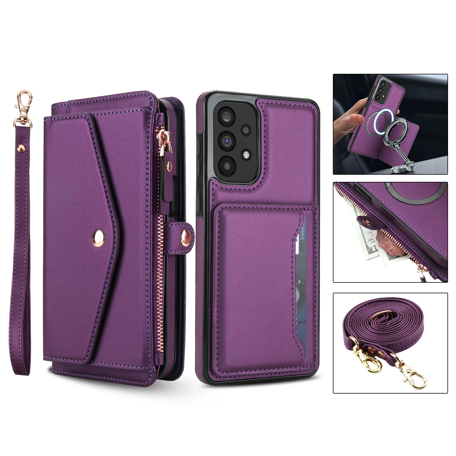 Magnetic Wallet Crossbody Phone Case with Long Lanyard