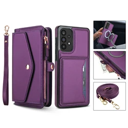 Magnetic Wallet Crossbody Phone Case with Long Lanyard - Galaxy A15 4G 5G (Purple)