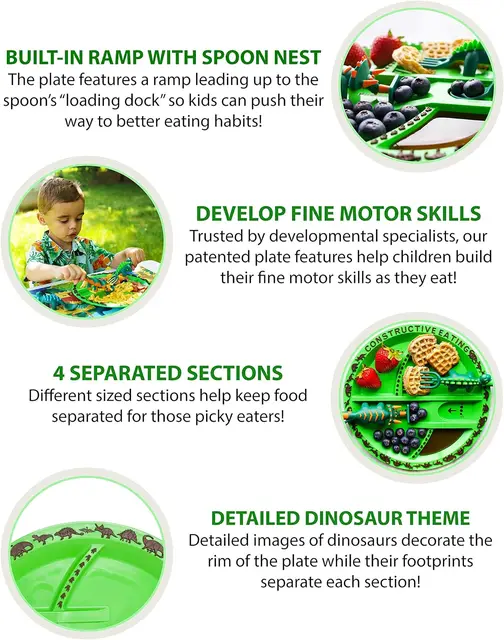 Constructive Eating Dinosaur Combo Dinnerware Set And Plates Separate Toddler Plates For Toddlers Infants Children 2