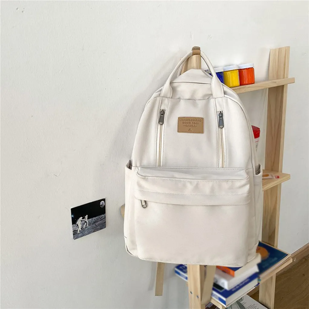 

Canvas Backpack Large Capacity Daypack Solid Color Schoolbag Shoulder Bag