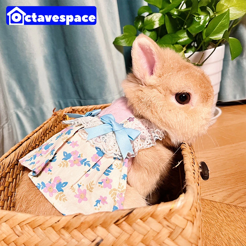 Pastoral Floral Style Series Rabbit Clothes Traction Rope Bunny Cute Clothing Leash Pet Outing Skirt Small Animal Costumes Dress