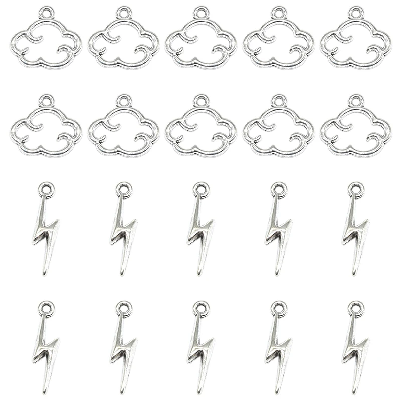 

Wholesale 40pcs Antique Silver Clouds Lightning Charms Alloy Metal Pendants For DIY Necklace Bracelet Earrings Jewelry Making