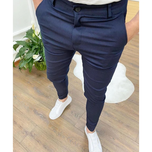 Men's Casual High Stretch Thick Pencil Pants New Solid Color Slim Fit  Business Formal Office For