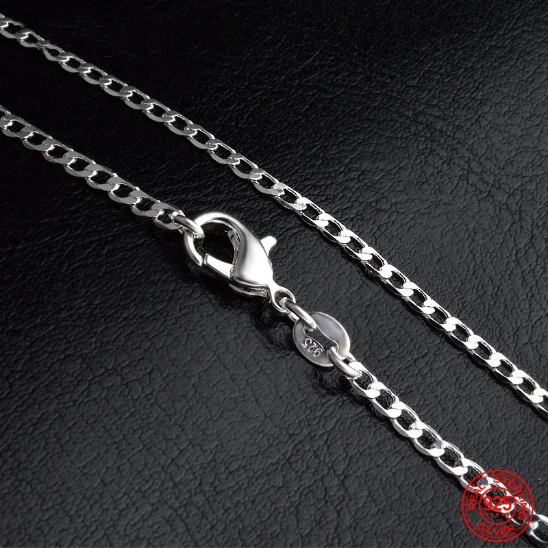 1PCS 16-30inches 925 Sterling Silver 2MM Flat Necklace Chain Women Men Fashion Wedding Party Jewelry Gift