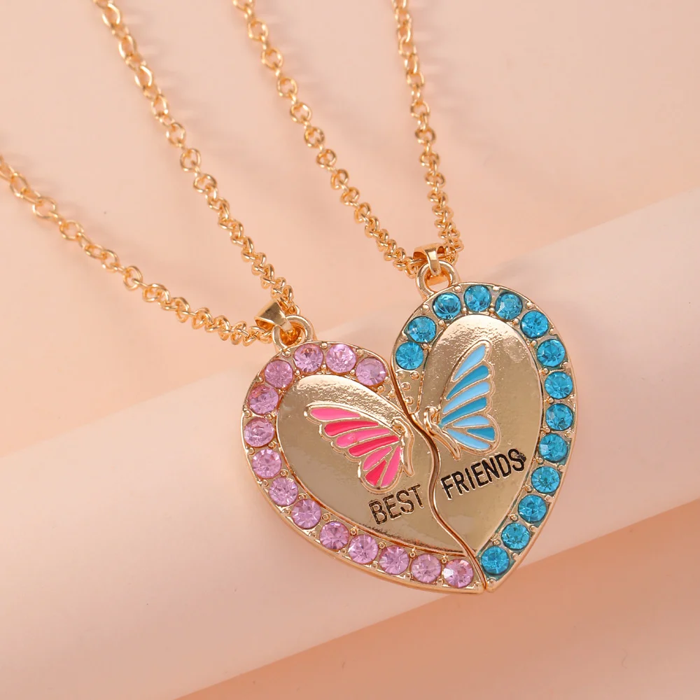 Best Friends Pendant Necklace For Woman Girls Magnetism Sequin Couple Crystal Chain Choke BFF Friendship Forever Jewelry Gift 6