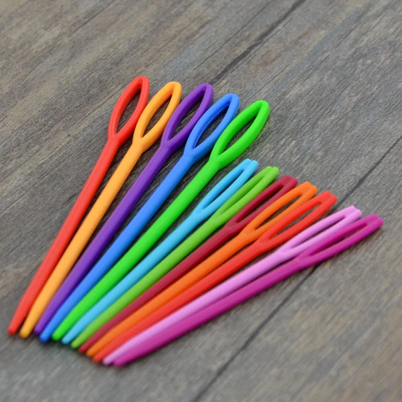 20pcs Mixed Color 5.5/7/9cm Plastic Knitting Needles Crochet Hooks Wool Yarn Needle Children DIY Sweater Weaving Tools Accessory