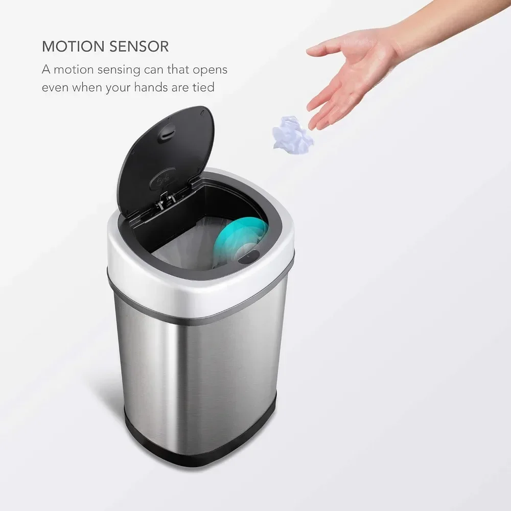 Automatic Touchless Infrared Motion Sensor Trash Can Combo Set, Stainless Steel Base (Oval, Silver/Black Lid) Quality Materials 4