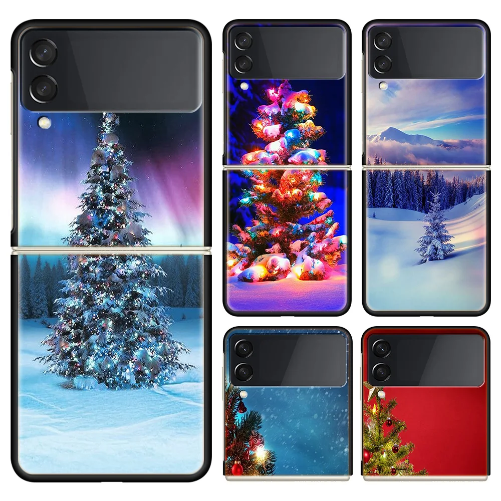 Merry Christmas Tree Deer Phone Case Per Samsung Galaxy Z Flip 5 Flip 4 3 5G Funda Black Coque Hard Pc Luxury Cover Z Flip 5 Cap