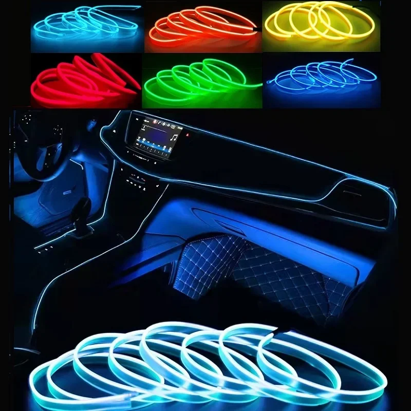 

1M/2M/3M Car Interior Led Decorative Lamp EL Wiring Neon Strip For Auto DIY Flexible Ambient Light USB Party Atmosphere Diode