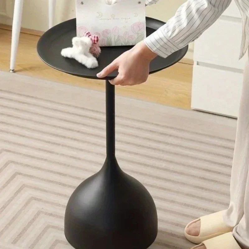 Cream wind sand hair edge mobile coffee table fashionable small table light and luxurious Nordic circular edge