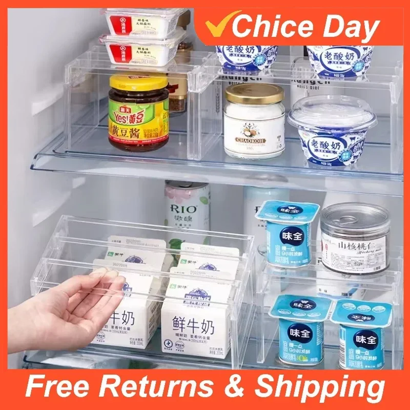 Refrigerator Storage Rack Fridge Organizers Layered Separator Shelves Transparent Desktop Stand Save Space Kitchen Accessories