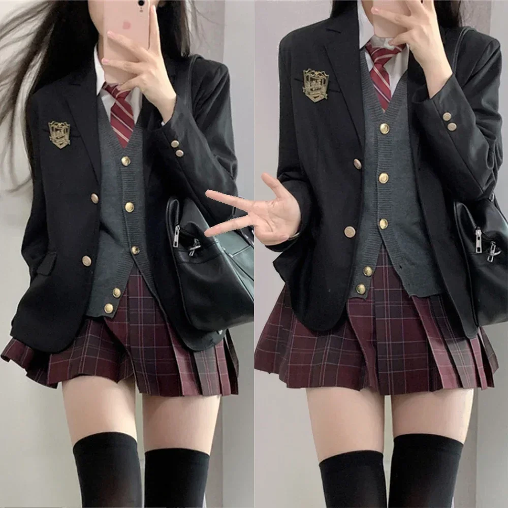 Back-to-School Suit 6pcs Japanese School Uniform for Girls JK Shirt Multiple Colors & Styles Blazer Set Sex Pleated Plaid Skirt