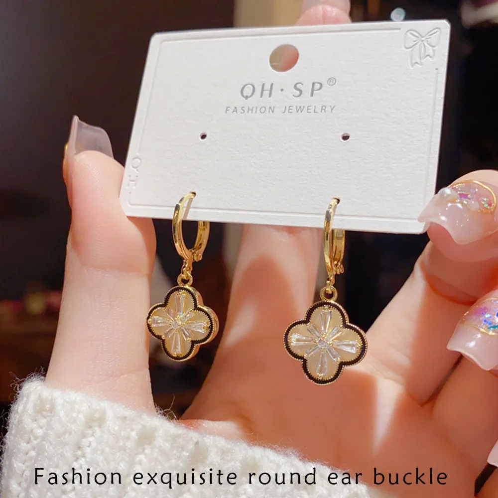 Elegant Fashion Exquisite Micro-inlaid Four-leaf Flower Ear Buckle Female Personality Niche Design Sense Earrings for Women