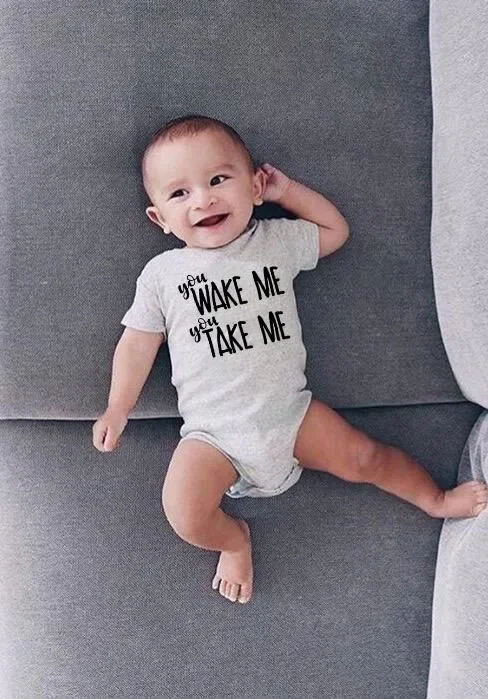 

Комбинезон для новорожденных, с коротким рукавом и надписью «You Wake Me You Take Me»