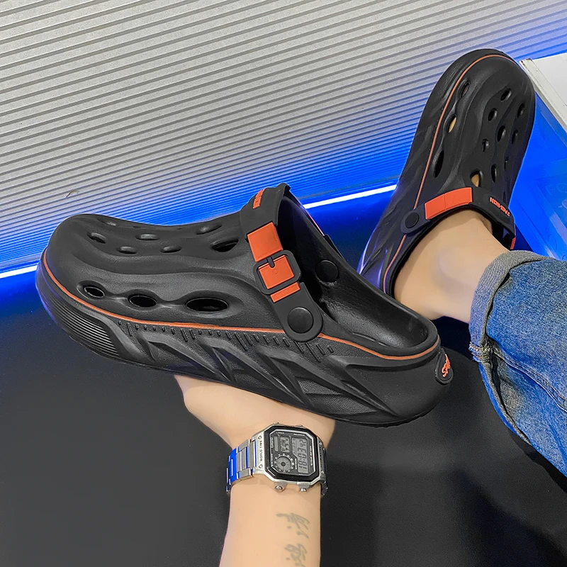 Men's Cave Shoes Summer New Anti Slip Wear Resistant Beach Sandals Oversized Slippers Breathable Baotou Drag Sleepers Men