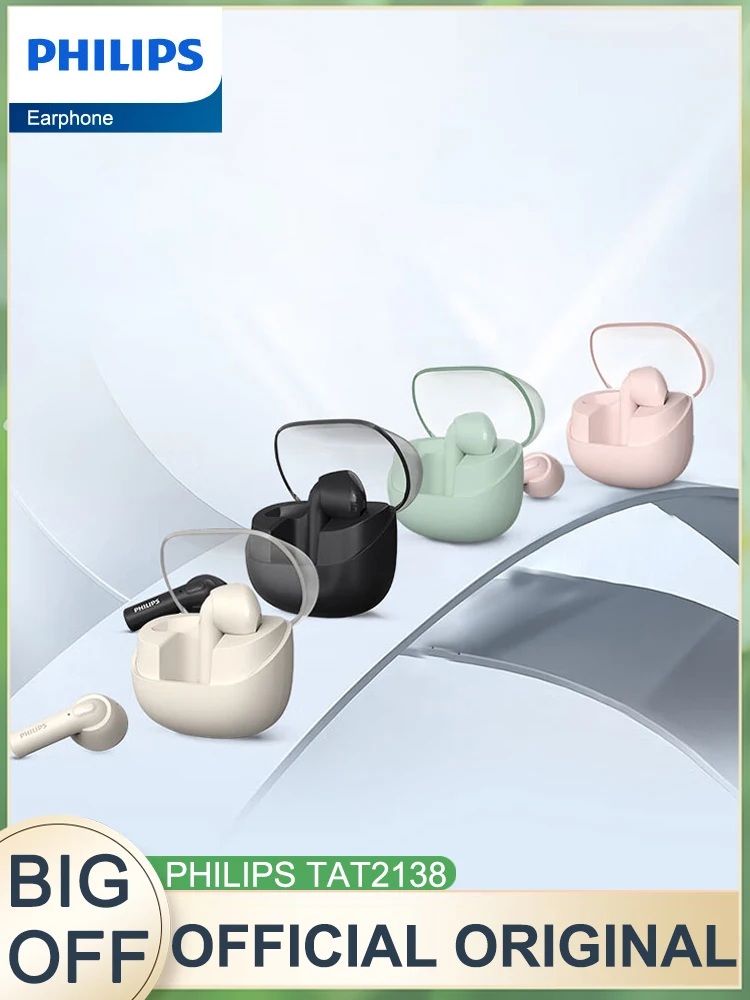 Nuovo Philips Tat2138 Auricolari Wireless Bluetooth 5.3 Cuffie Hifi Stereo Musica Auricolari Hd Microfono Chiamata Auricolare Lunga Durata