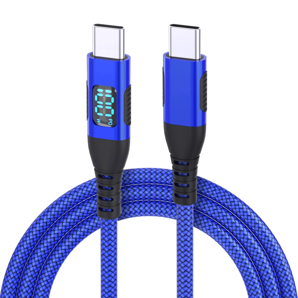 High-Power USB-C to USB-C Cable with Digital Display – Fast Charging Nylon Braided Data Cable