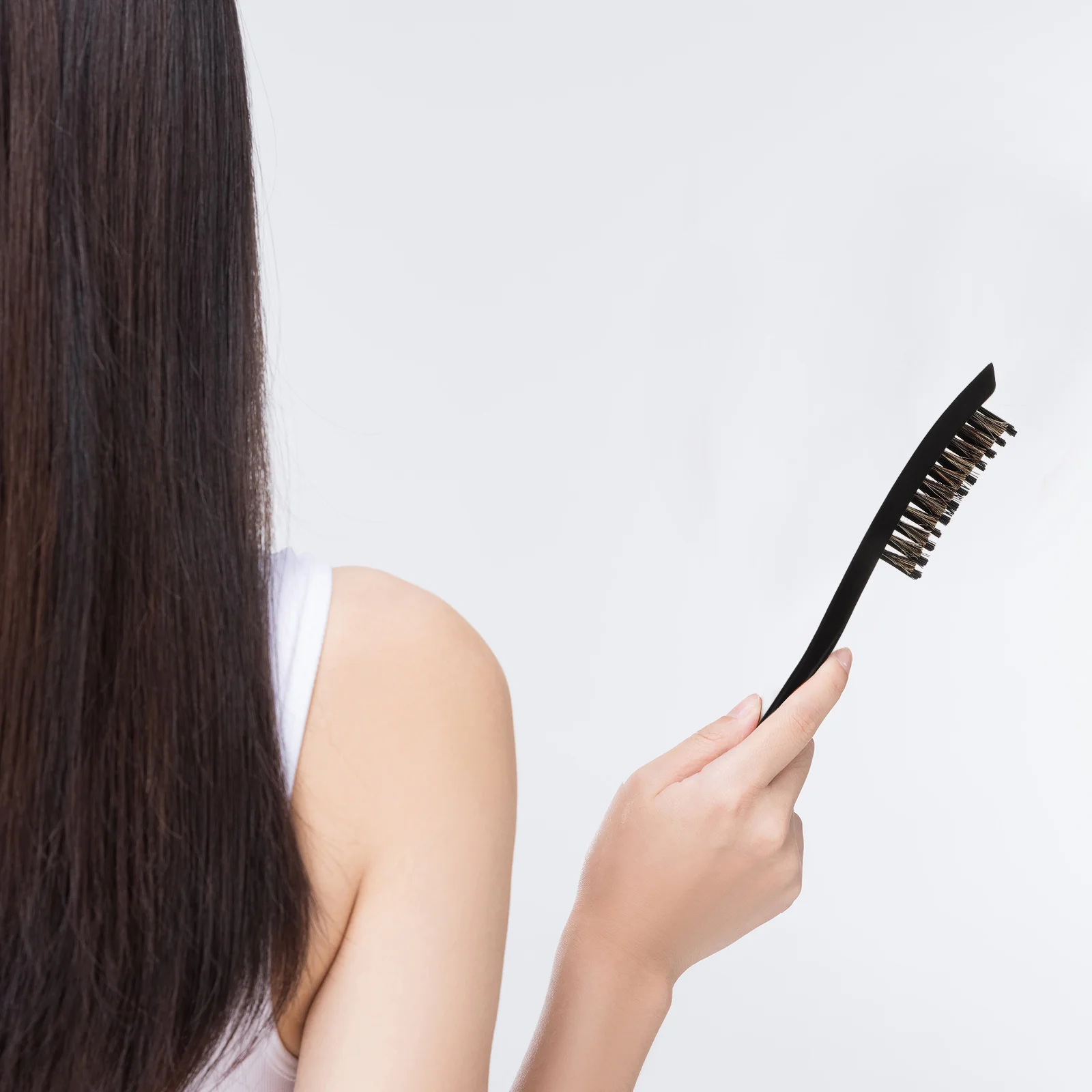 Wooden Handle Boar Bristle Three-row Pointed Tail Comb Brush for Thick Hair Slicking Back Curly Bun Hard Grubber Teasing Women 6