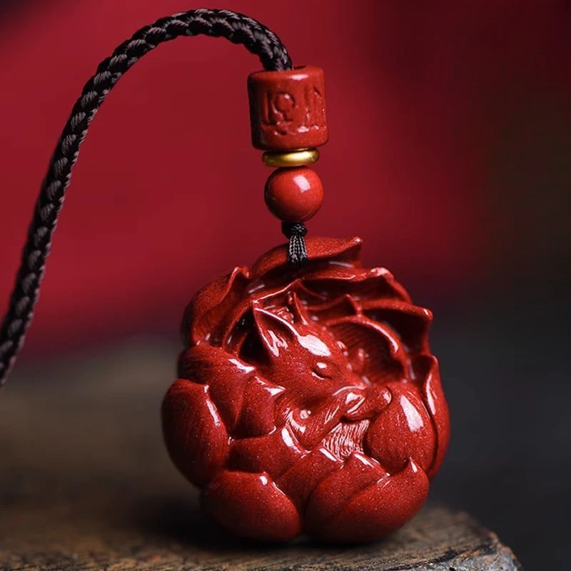 Natural Raw Gemstone Cinnabar Nine-Tail Fox Men's Pendant Pendant Genuine Goods Necklace Female Fox