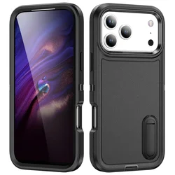 Heavy Duty Shockproof Defender Case with 3 - Layer Protection and Adjustable Kickstand - iPhone 15 (Black)