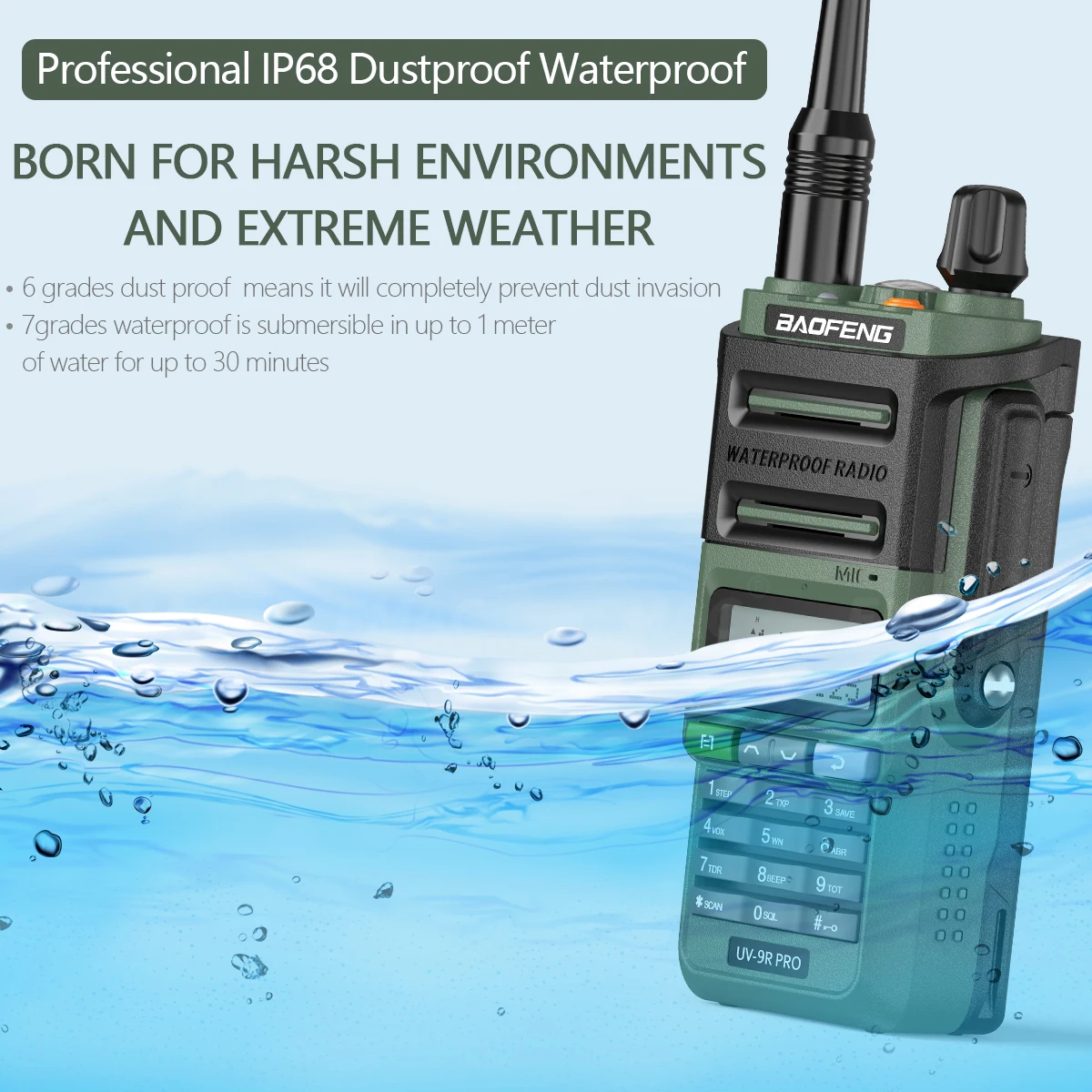 Baofeng UV-9R Pro V2 Waterproof IP68 Walkie Talkie Type-C Charger Vhf Uhf Ham CB Radio 50KM Long Range Upgrade UV-9R Plus 5