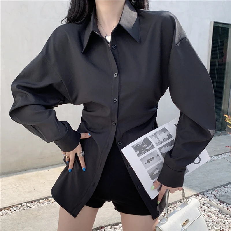 

Autumn Women Chic Chiffon Bloues Casual Solid Long Sleeve Tops Ladies Harajuku Korean Single Breasted Shirt Blusas Mujer Female